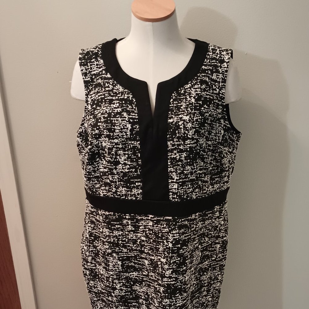 Dana Buchman Black White Tweed Knit Sleeveless Dress Women's Size XL zip